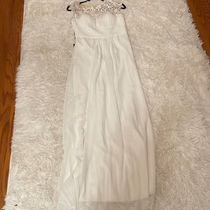 Ever Pretty White Gown with Lace Shoulders & Open Upper Back
